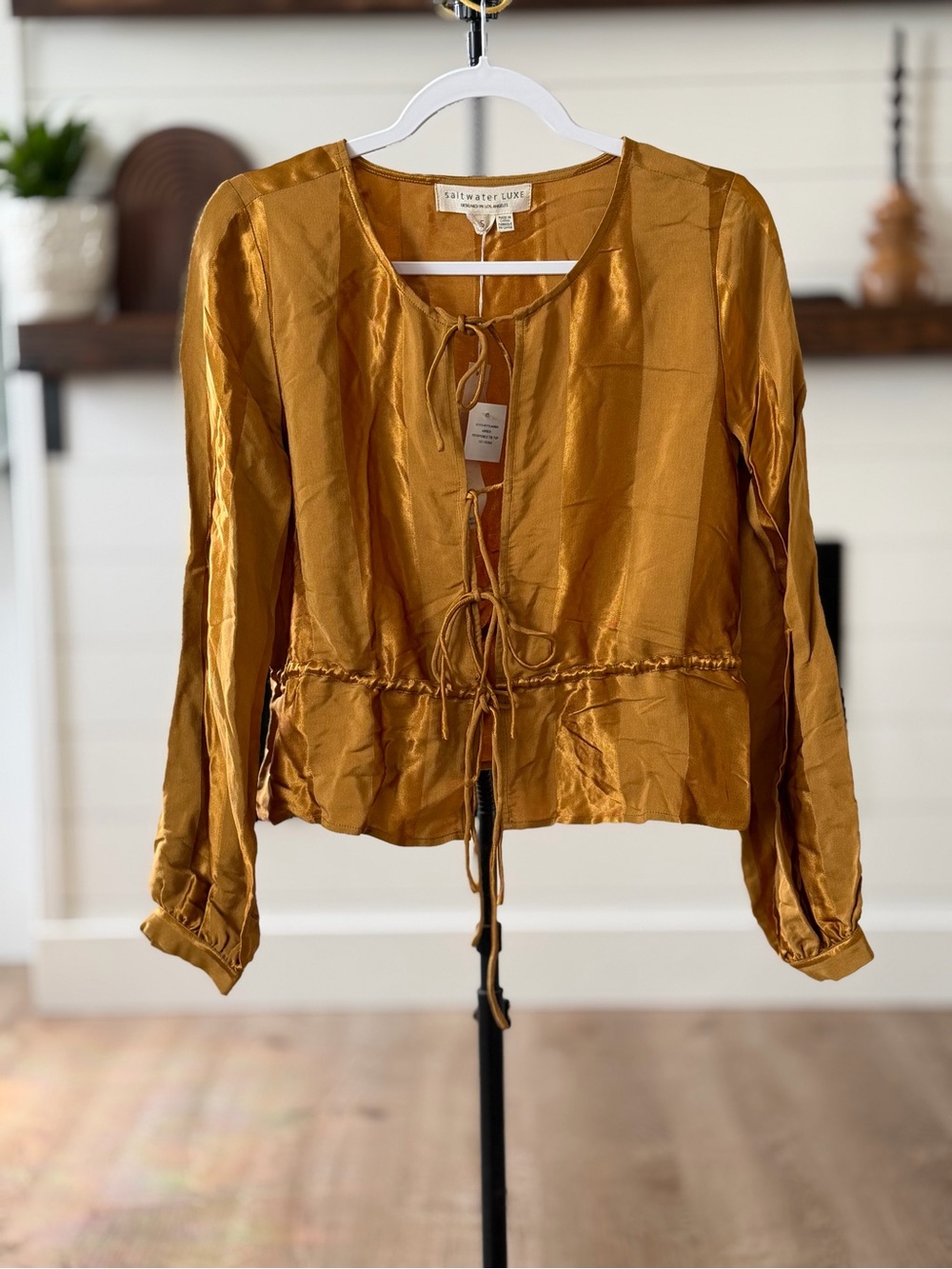 saltwater LUXE Golden Mustard Lace-Up Blouse